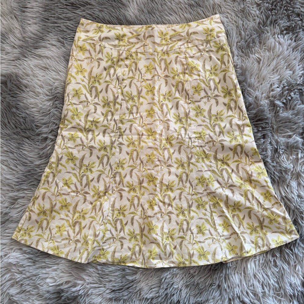 GAP Cream and Yellow Floral Midi Skirt